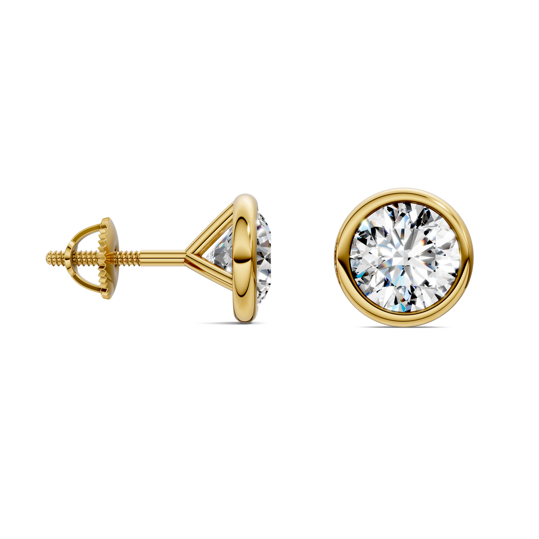 Round Cut Lab Diamond Bezel Martini Stud Earrings