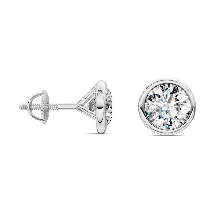 Round Cut Lab Diamond Bezel Martini Stud Earrings