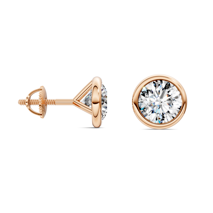 Round Cut Lab Diamond Bezel Martini Stud Earrings