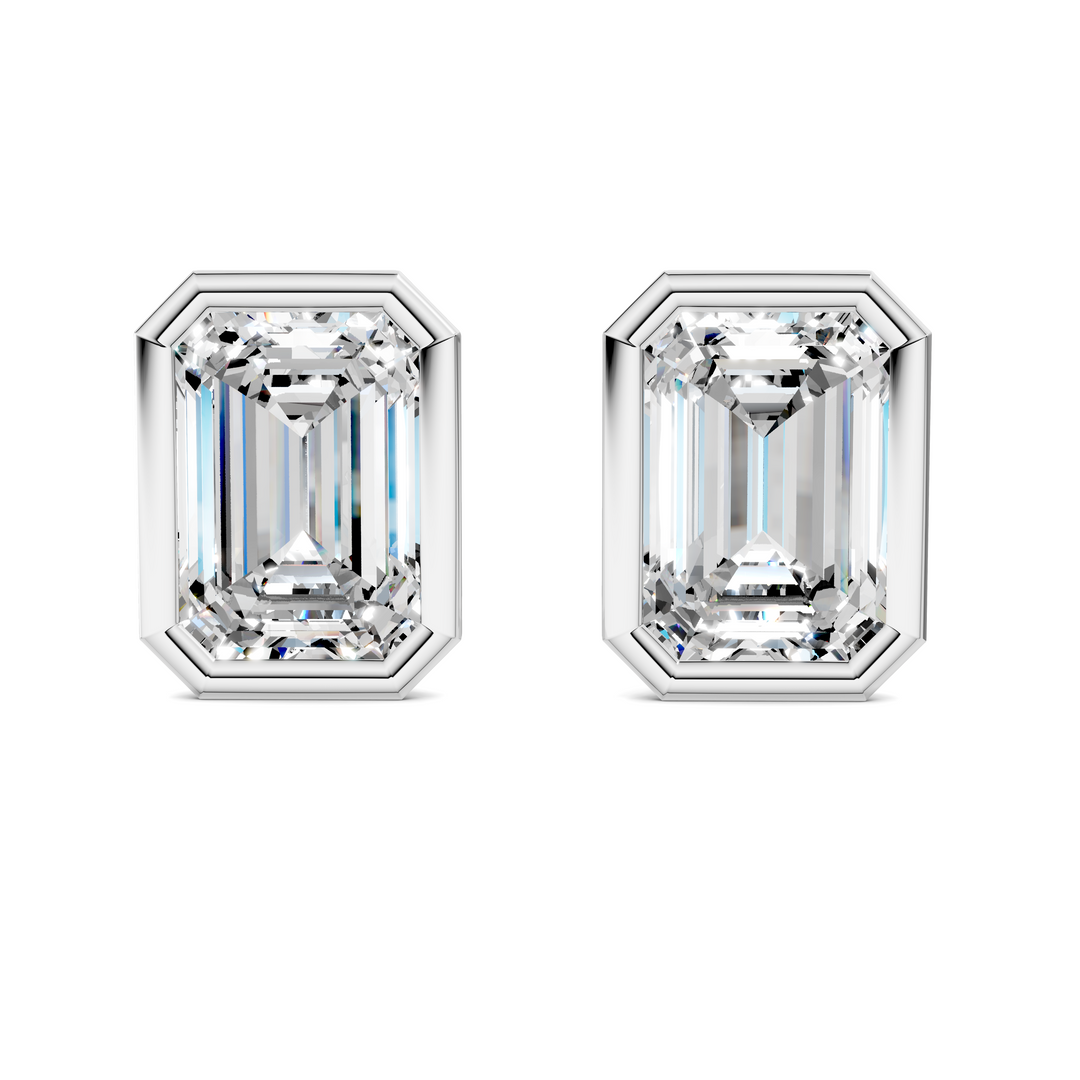 Emerald Cut Lab Diamond Bezel Martini Stud Earrings