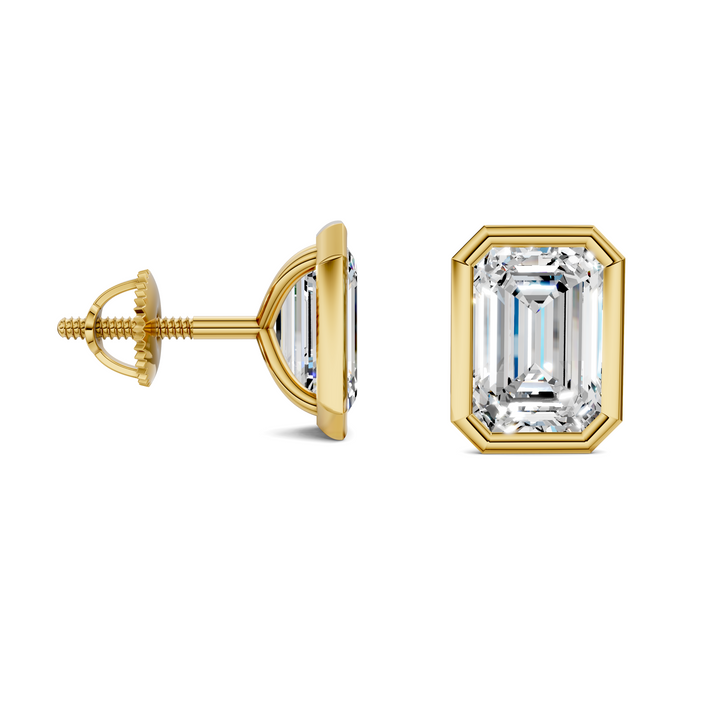Emerald Cut Lab Diamond Bezel Martini Stud Earrings