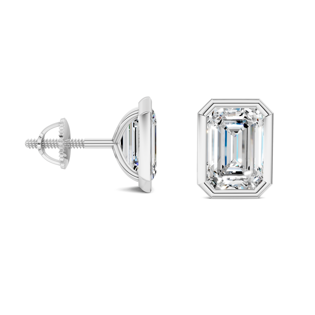 Emerald Cut Lab Diamond Bezel Martini Stud Earrings