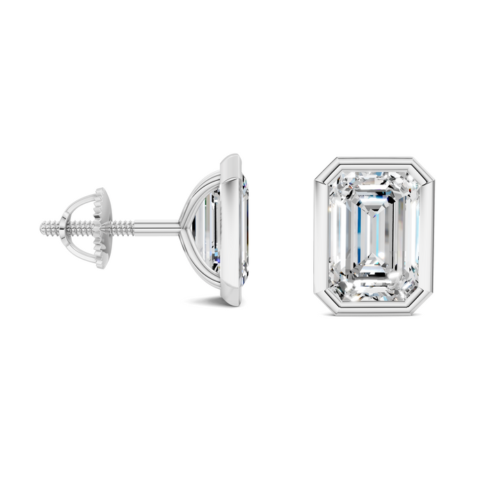Emerald Cut Lab Diamond Bezel Martini Stud Earrings