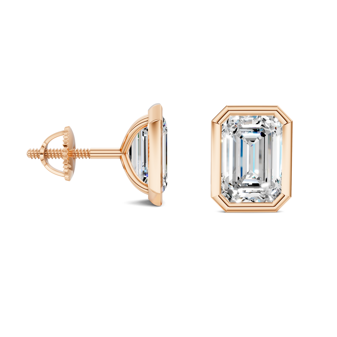 Emerald Cut Lab Diamond Bezel Martini Stud Earrings