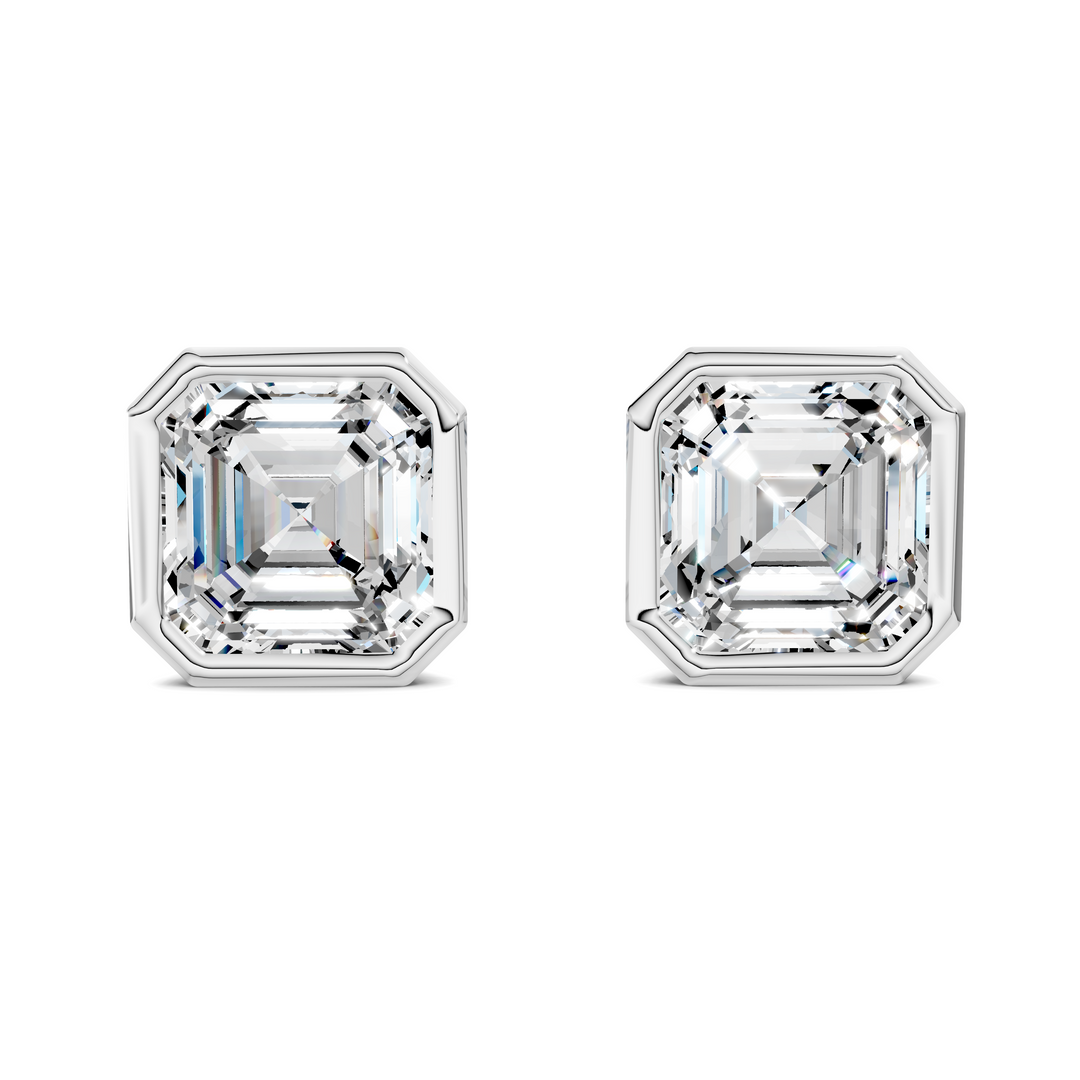 Asscher Cut Lab Diamond Bezel Martini Stud Earrings