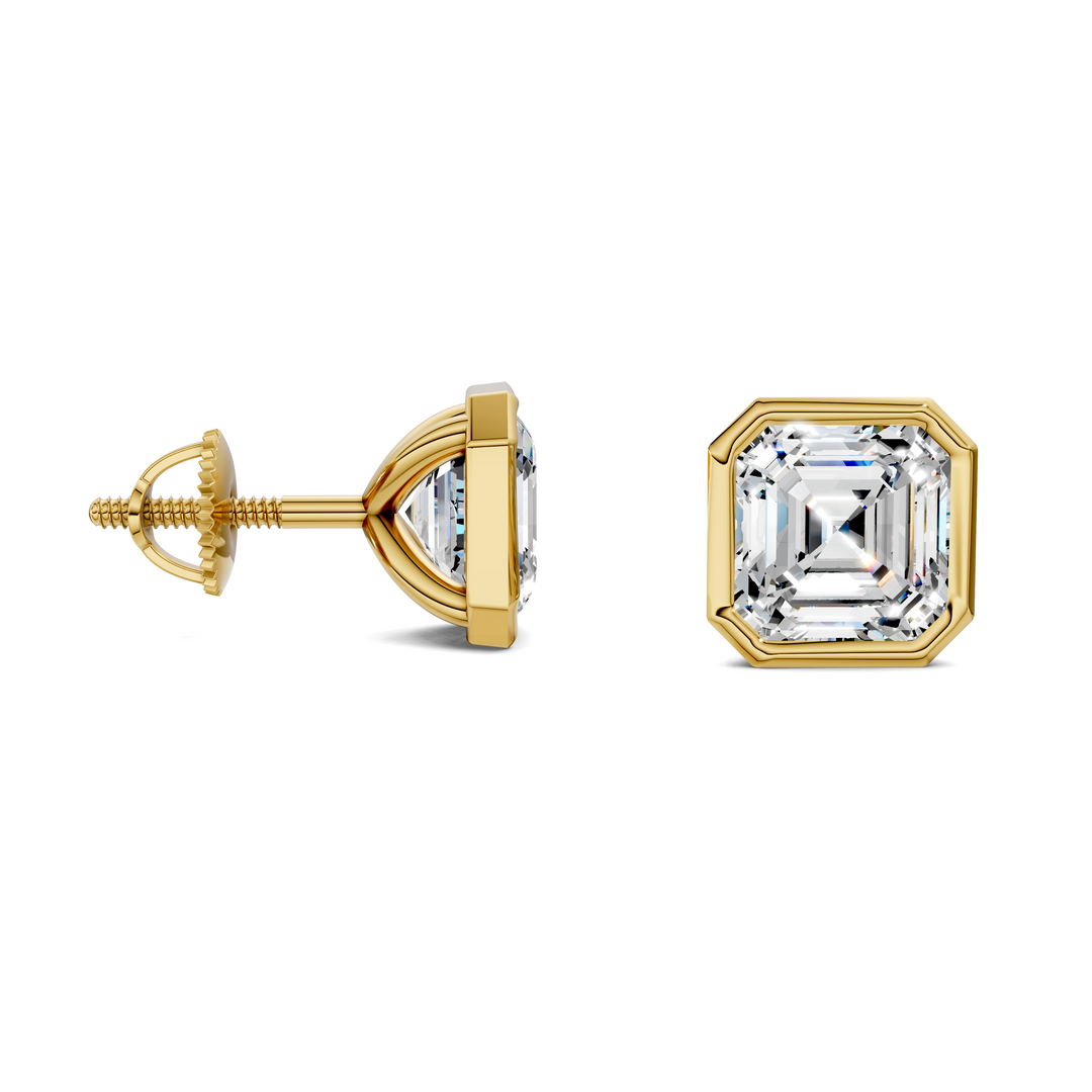 Asscher Cut Lab Diamond Bezel Martini Stud Earrings