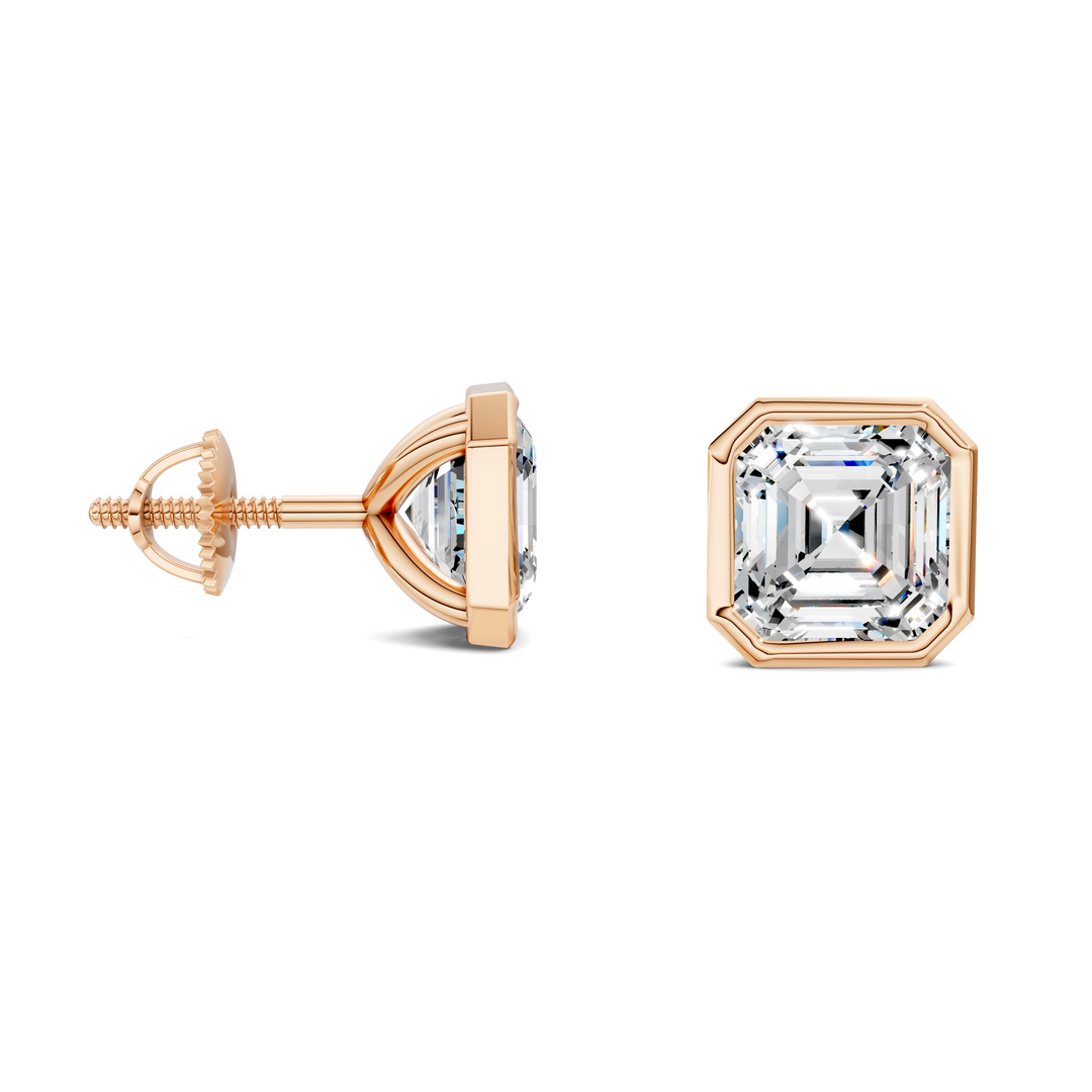 Asscher Cut Lab Diamond Bezel Martini Stud Earrings