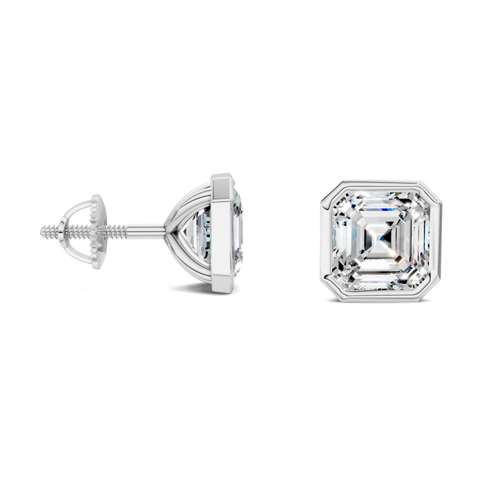 Asscher Cut Lab Diamond Bezel Martini Stud Earrings