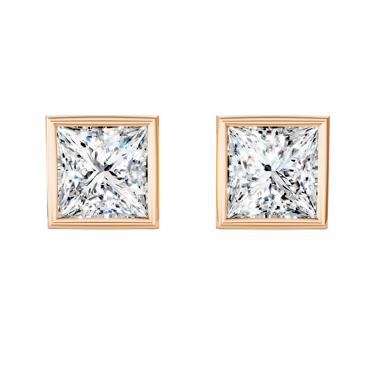 Princess Cut Lab Diamond Bezel Martini Stud Earrings