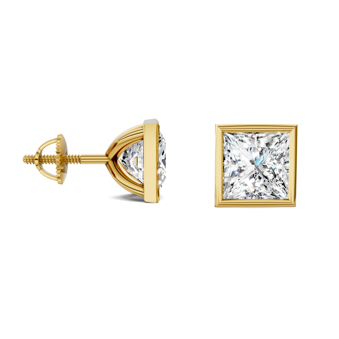 Princess Cut Lab Diamond Bezel Martini Stud Earrings