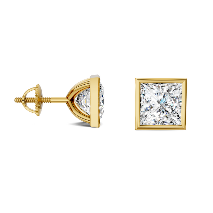 Princess Cut Lab Diamond Bezel Martini Stud Earrings