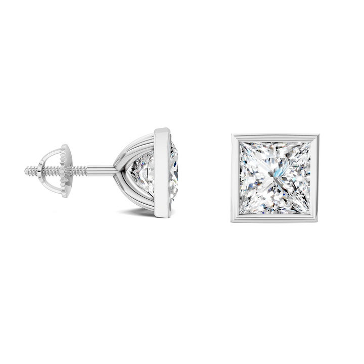 Princess Cut Lab Diamond Bezel Martini Stud Earrings