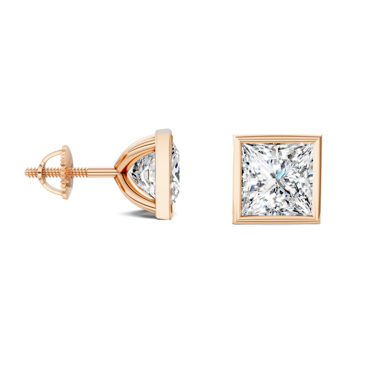 Princess Cut Lab Diamond Bezel Martini Stud Earrings