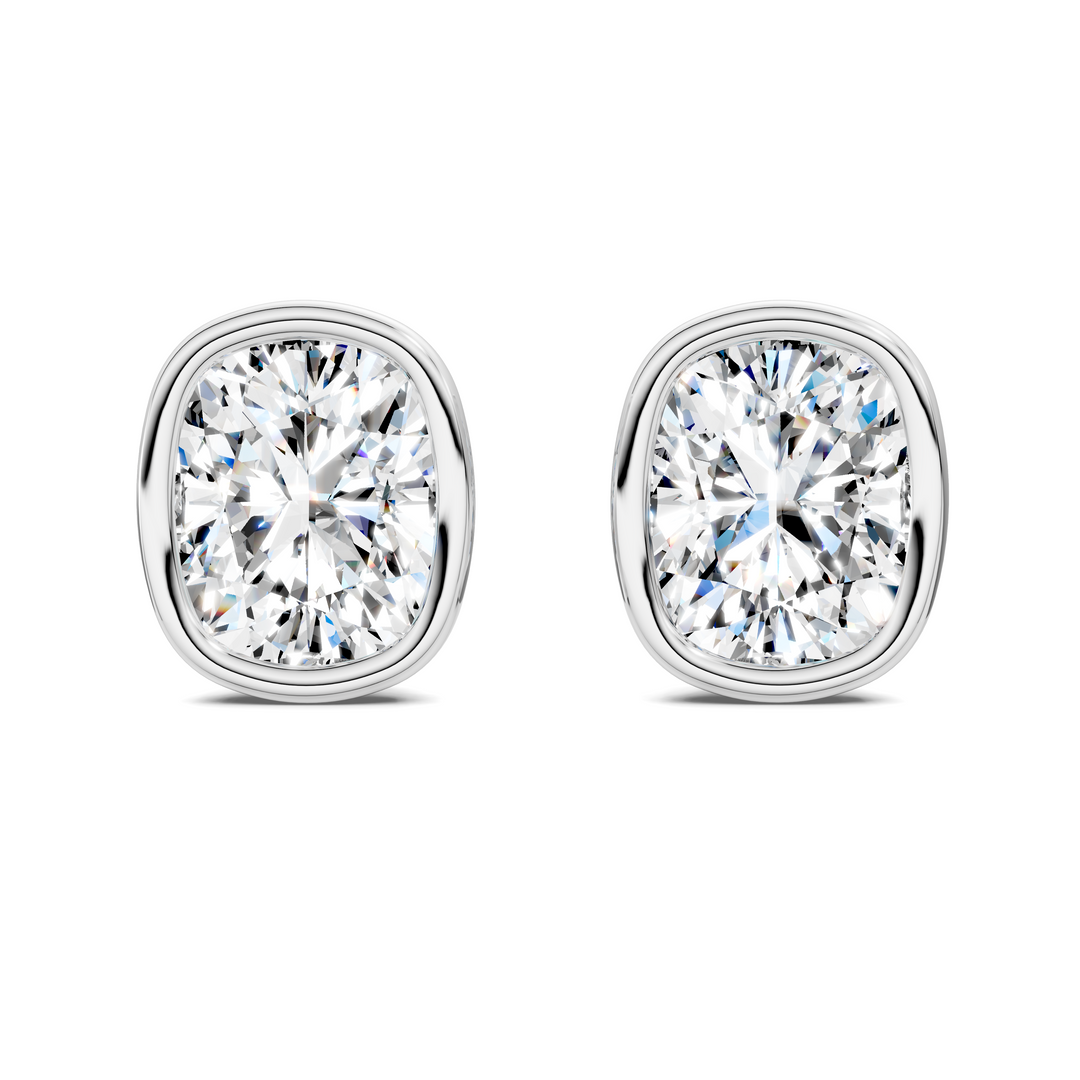 Cushion Cut Lab Diamond Bezel Martini Stud Earrings
