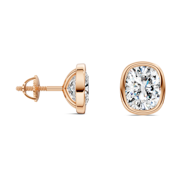 Cushion Cut Lab Diamond Bezel Martini Stud Earrings