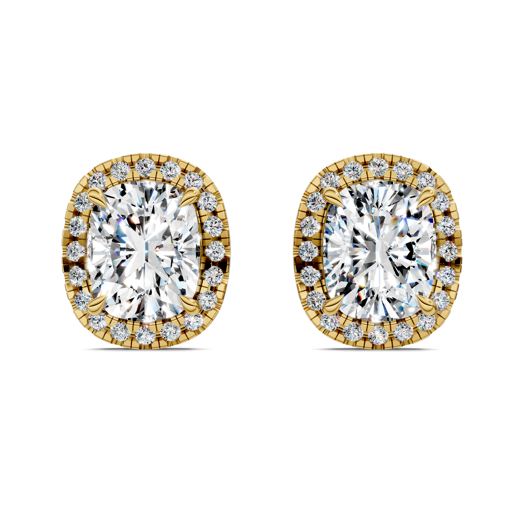 Cushion Cut Halo Martini Stud Earrings