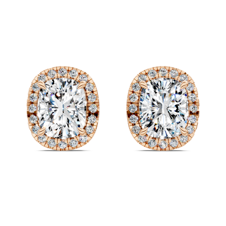 Cushion Cut Halo Martini Stud Earrings