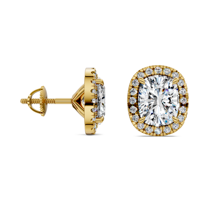 Cushion Cut Halo Martini Stud Earrings