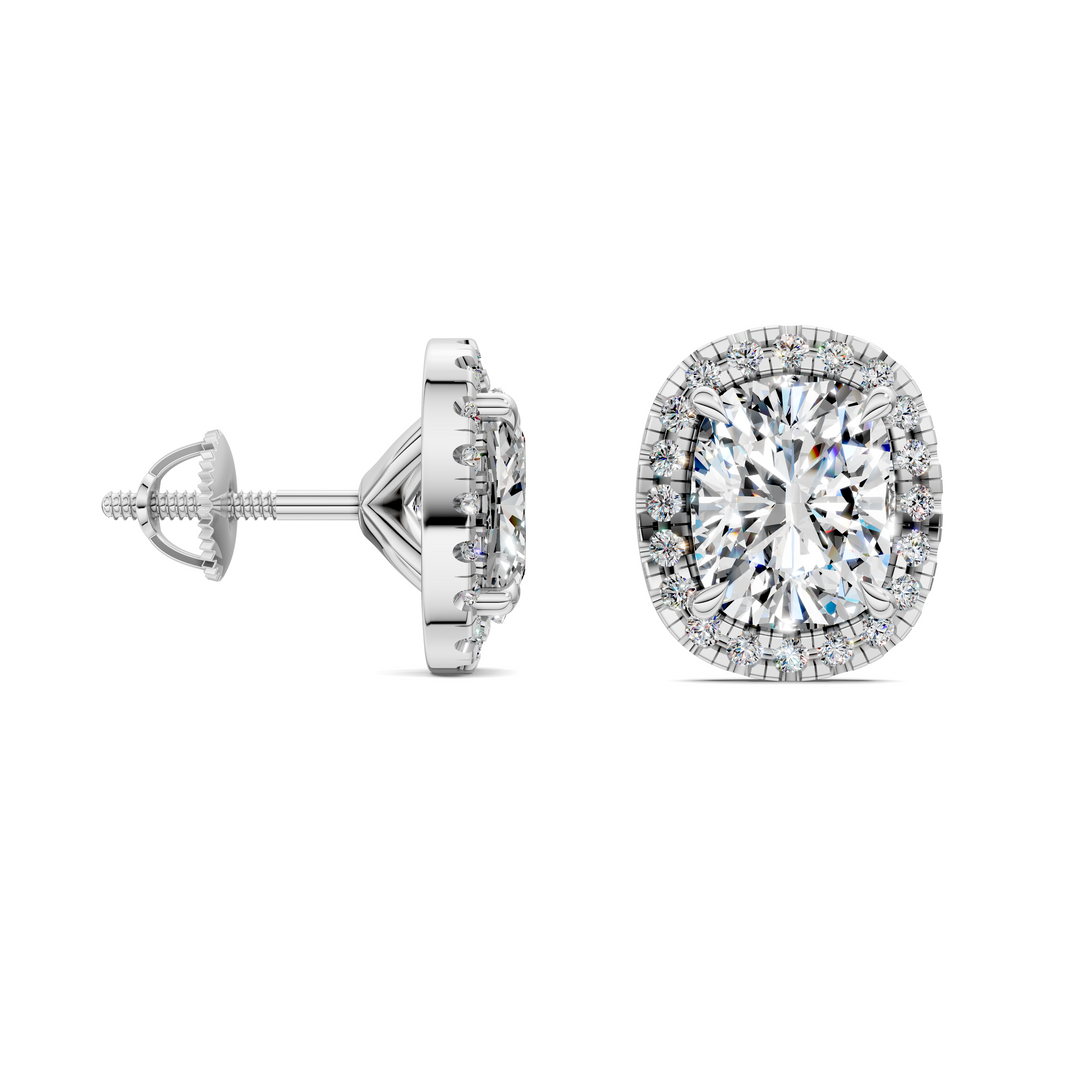 Cushion Cut Halo Martini Stud Earrings