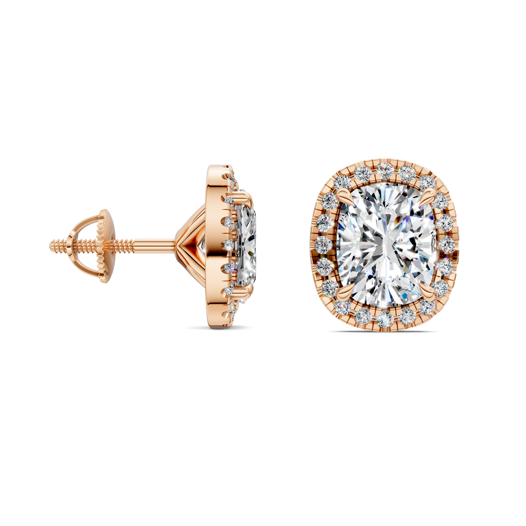 Cushion Cut Halo Martini Stud Earrings