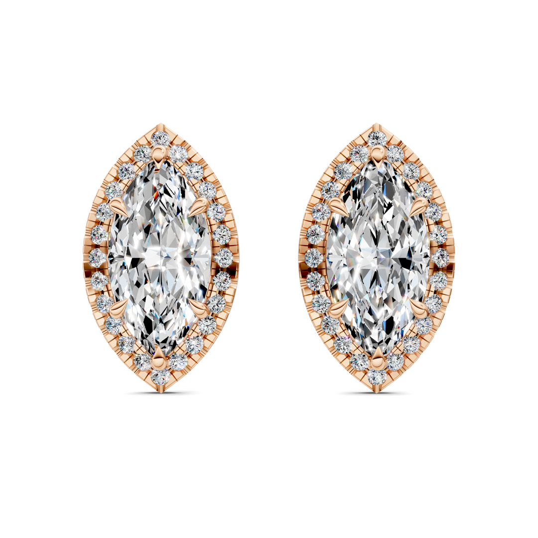 Marquise Cut Halo Martini Stud Earrings