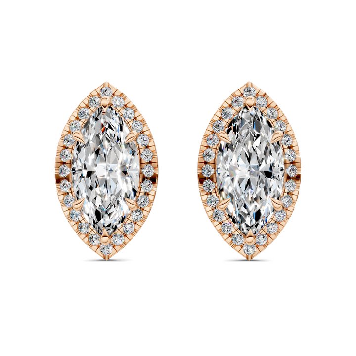 Marquise Cut Halo Martini Stud Earrings
