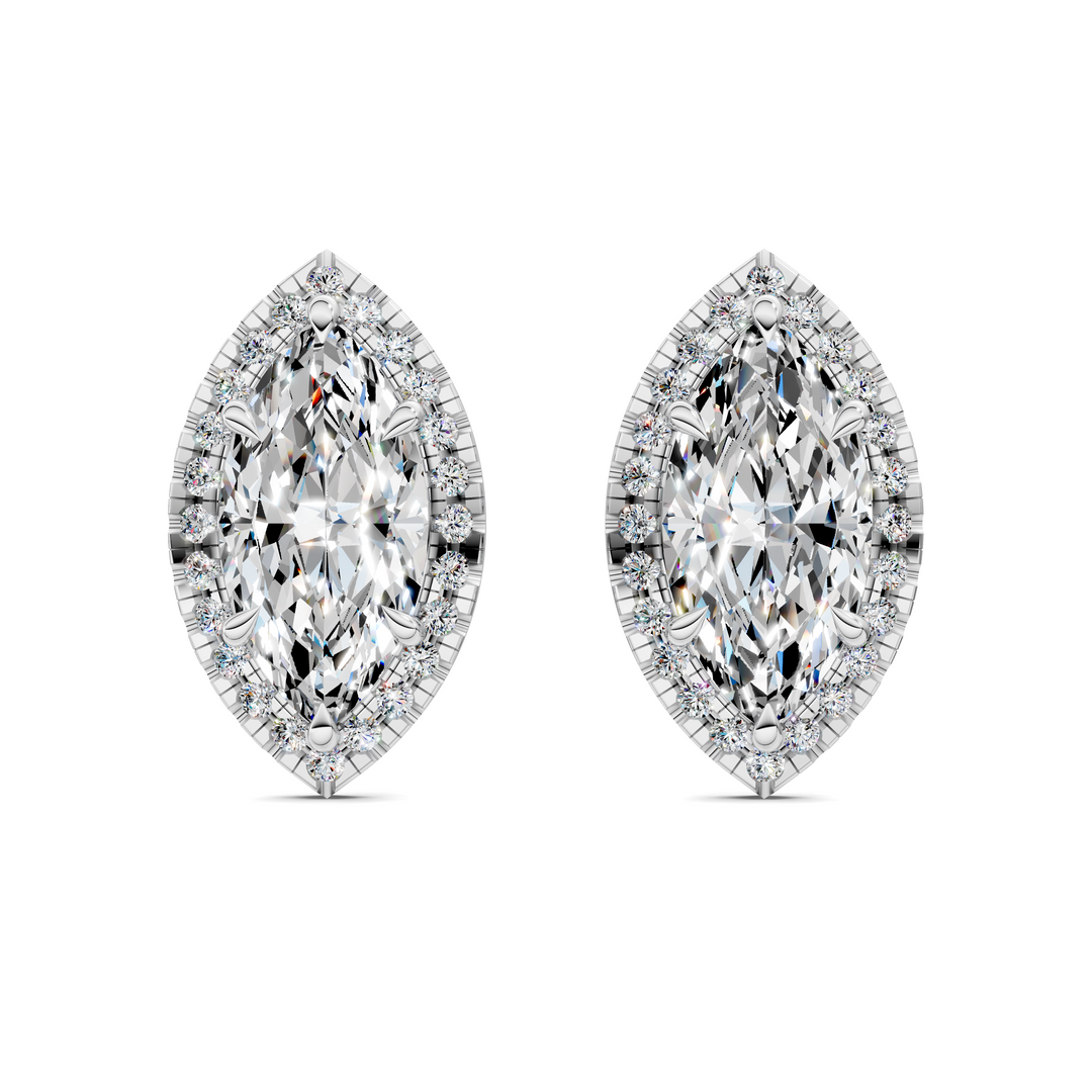 Marquise Cut Halo Martini Stud Earrings