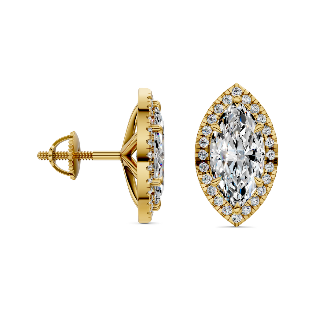 Marquise Cut Halo Martini Stud Earrings