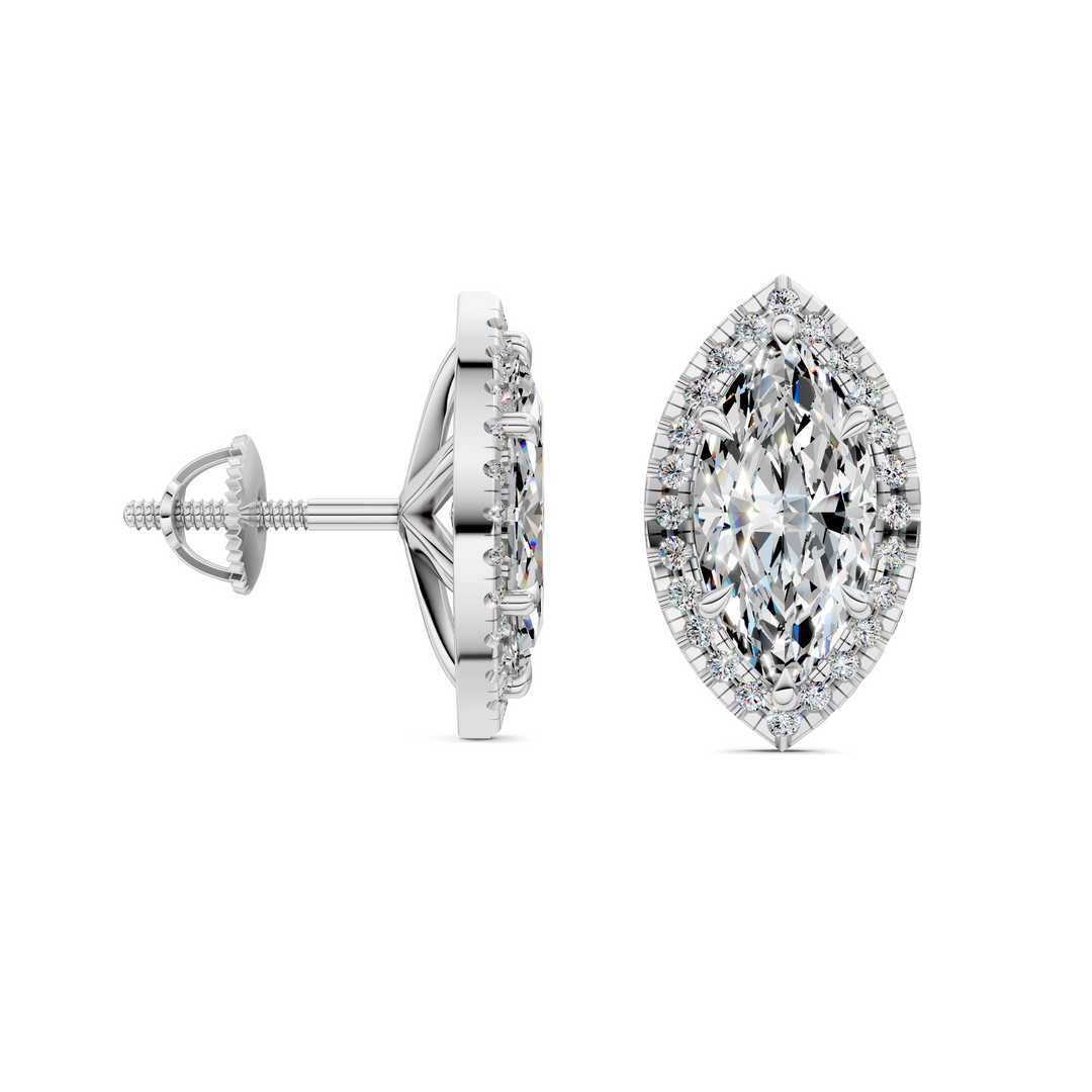 Marquise Cut Halo Martini Stud Earrings