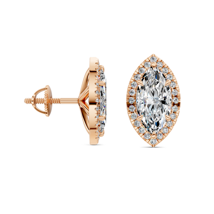 Marquise Cut Halo Martini Stud Earrings