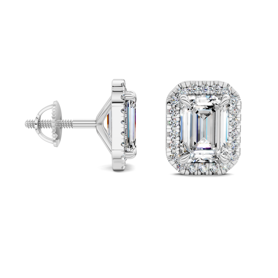 Emerald Cut Halo Martini Stud Earrings