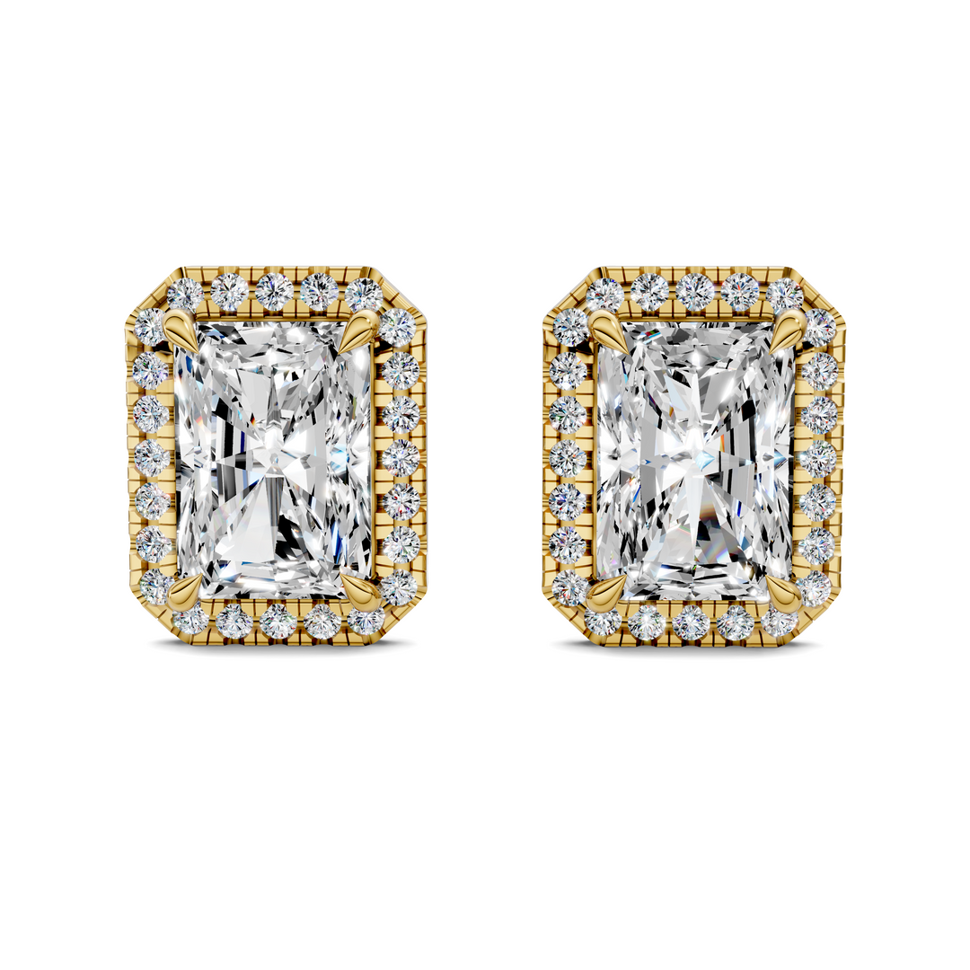 Radiant Cut Halo Martini Stud Earrings
