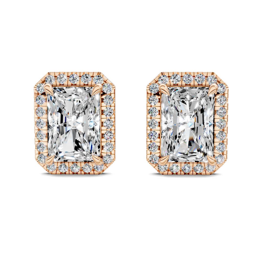 Radiant Cut Halo Martini Stud Earrings