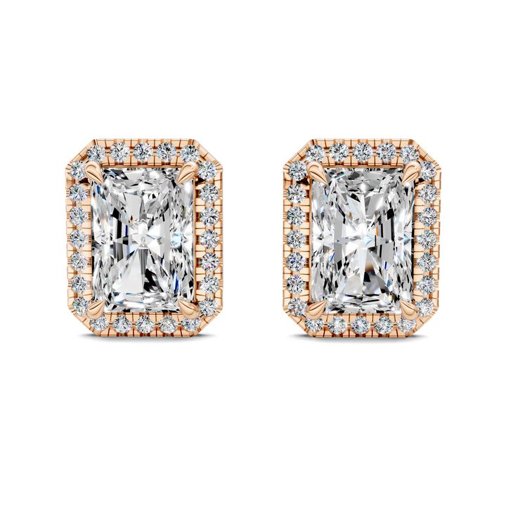 Radiant Cut Halo Martini Stud Earrings