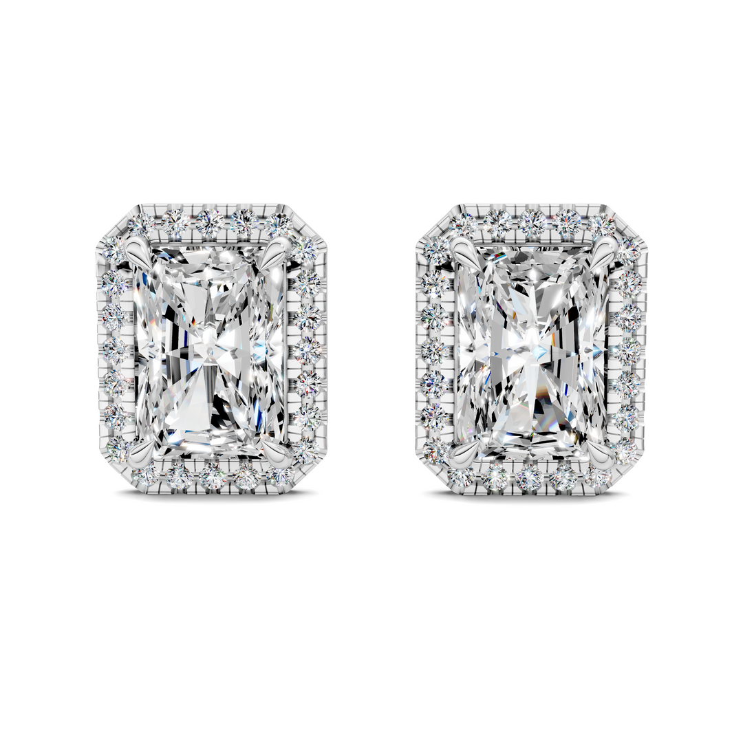Radiant Cut Halo Martini Stud Earrings