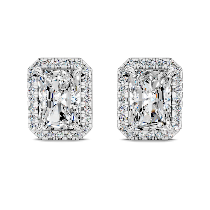 Radiant Cut Halo Martini Stud Earrings