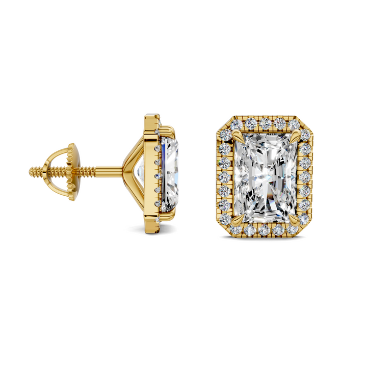 Radiant Cut Halo Martini Stud Earrings