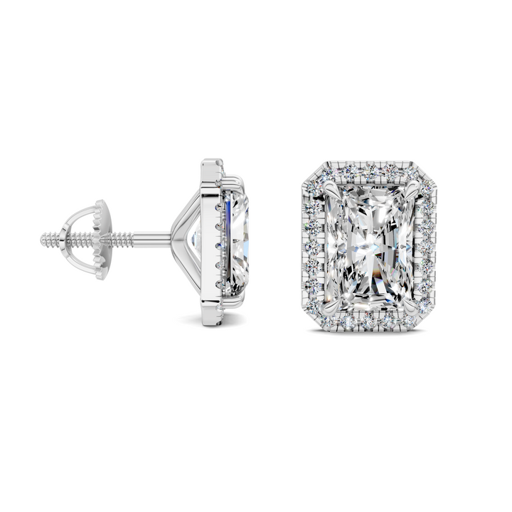 Radiant Cut Halo Martini Stud Earrings