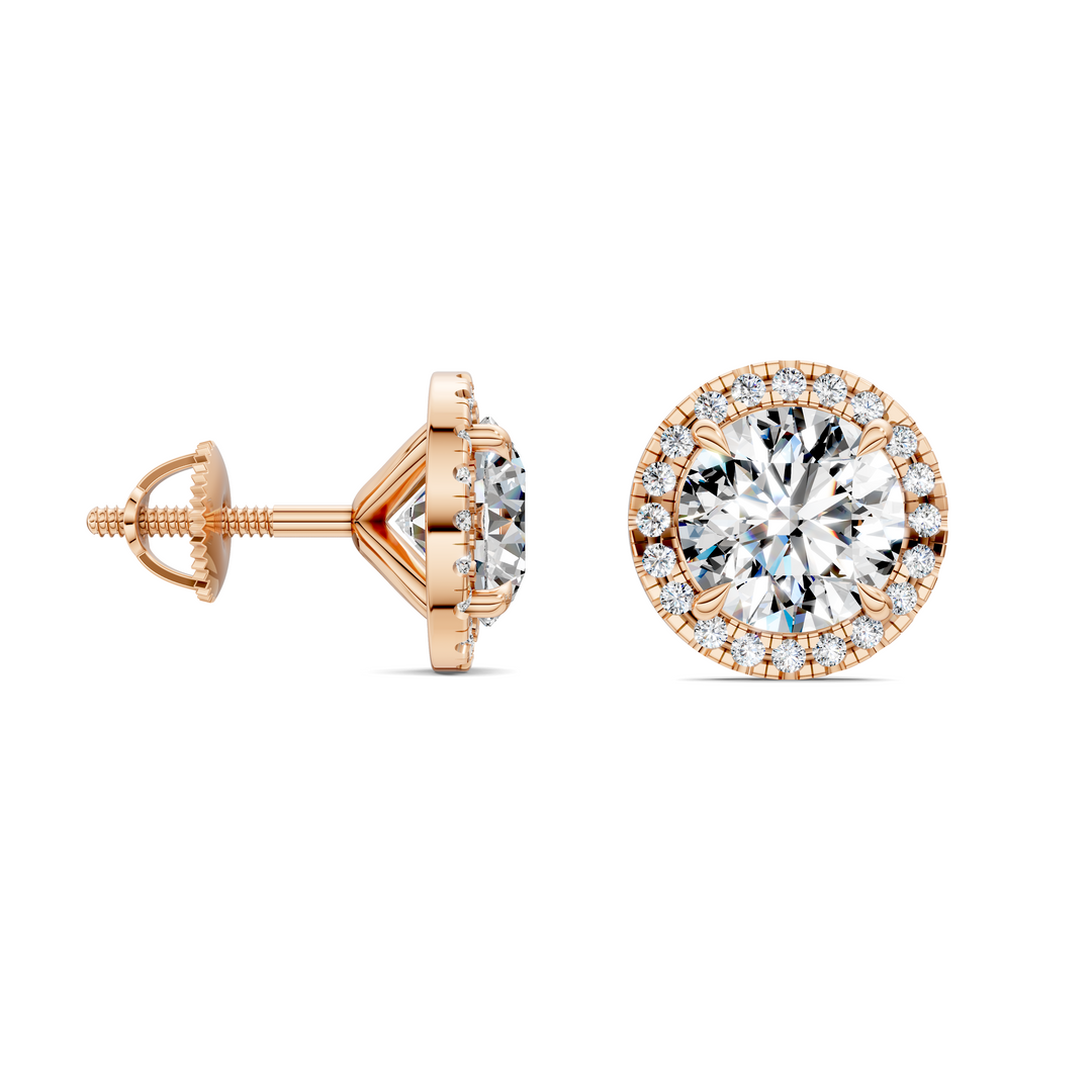 Round Cut Halo Martini Stud Earrings