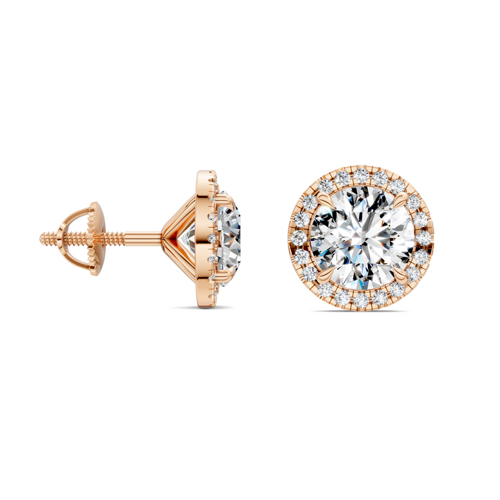 Round Cut Halo Martini Stud Earrings
