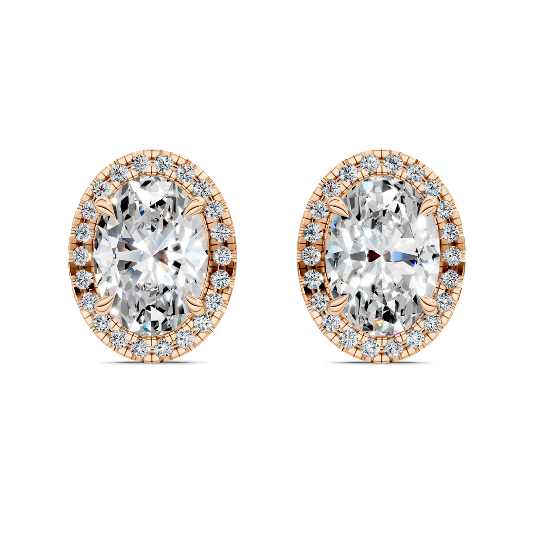 Oval Cut Halo Martini Stud Earrings