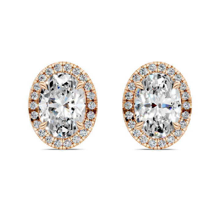 Oval Cut Halo Martini Stud Earrings