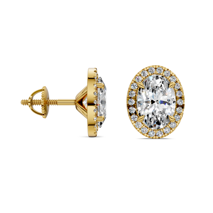 Oval Cut Halo Martini Stud Earrings