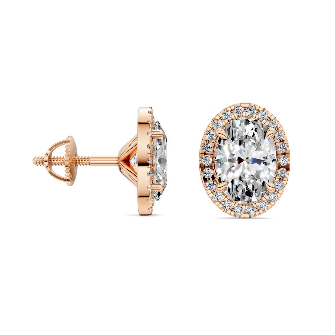 Oval Cut Halo Martini Stud Earrings