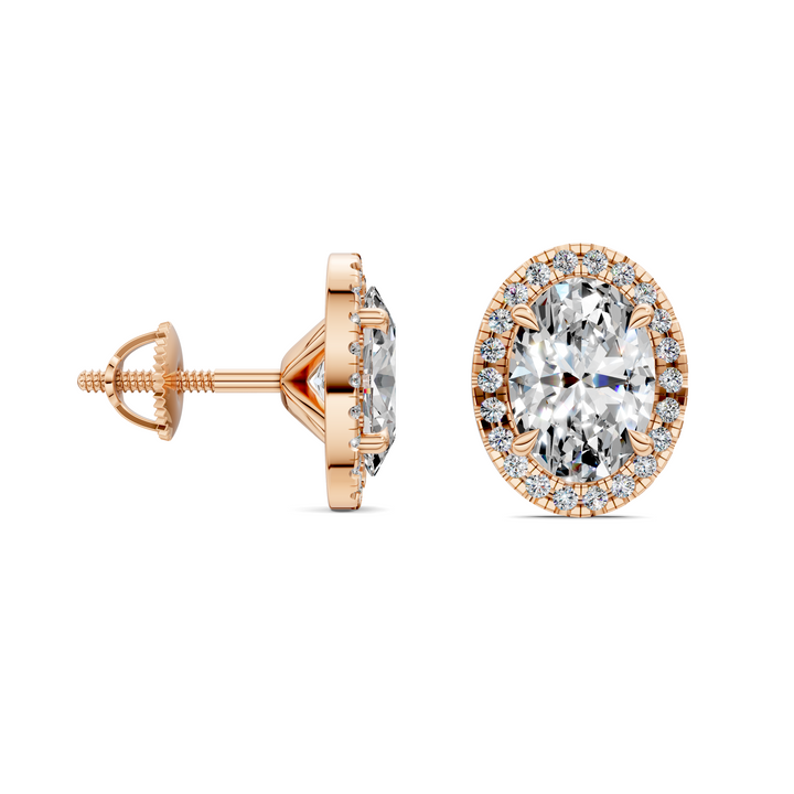 Oval Cut Halo Martini Stud Earrings