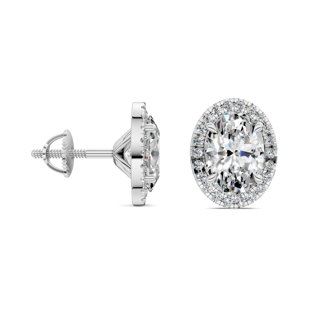 Oval Cut Halo Martini Stud Earrings