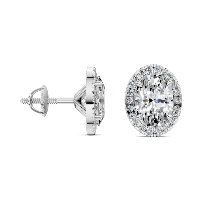 Oval Cut Halo Martini Stud Earrings