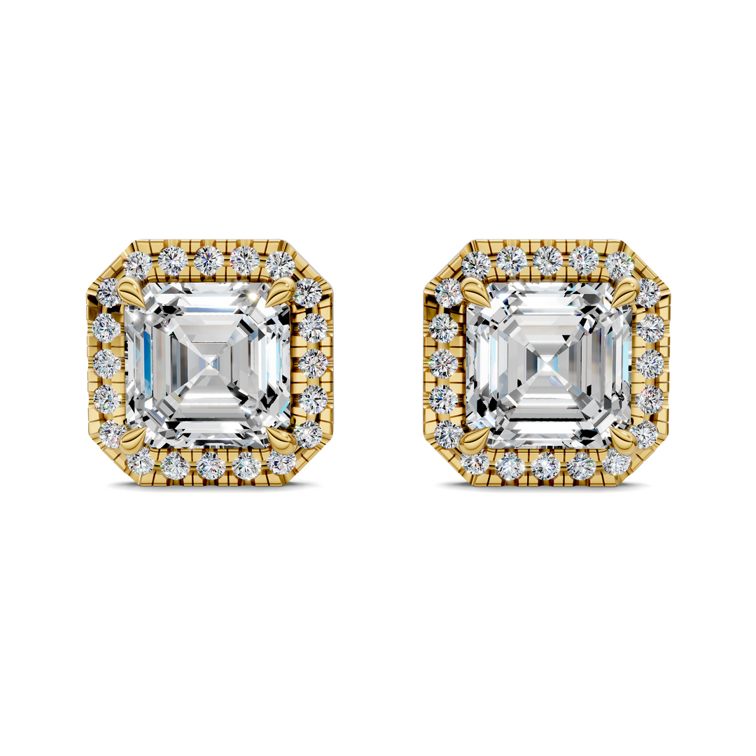 Asscher Cut Halo Martini Stud Earrings
