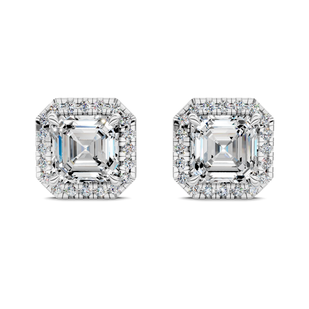 Asscher Cut Halo Martini Stud Earrings
