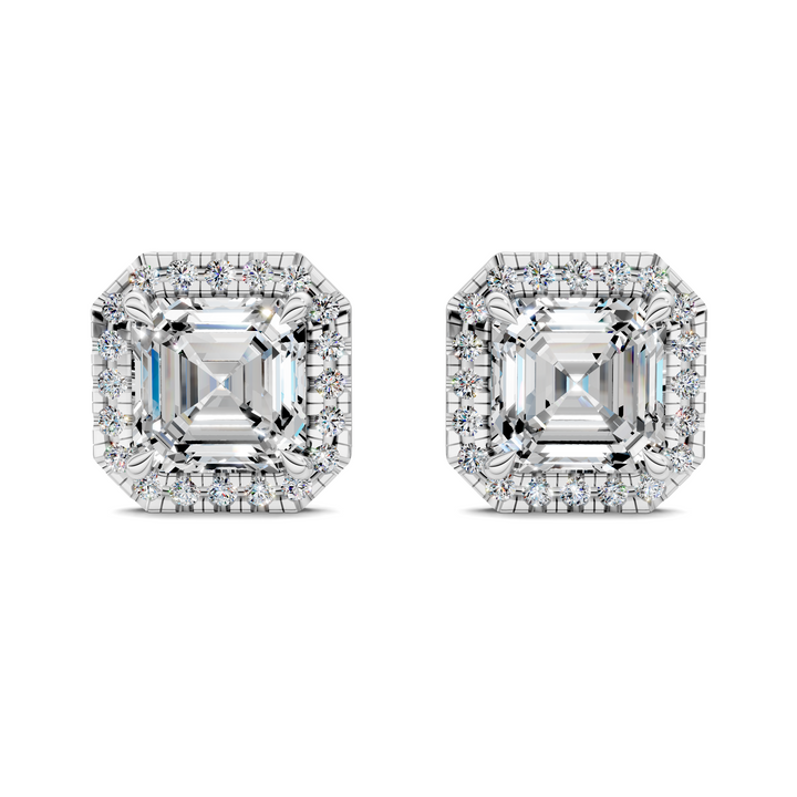 Asscher Cut Halo Martini Stud Earrings